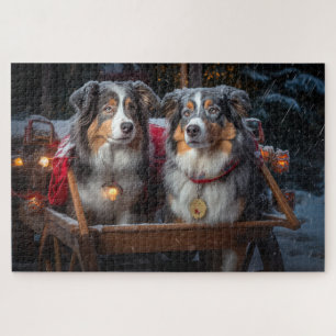 Puzzle Décor de Noël du berger australien Snowy Sleigh