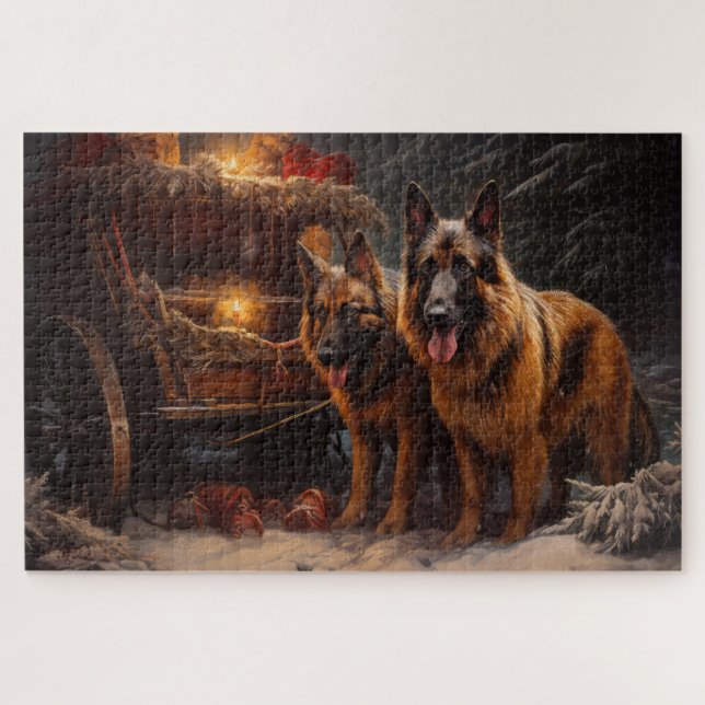 Puzzle Décor de Noël du berger belge Snowy Sleigh (Horizontal)