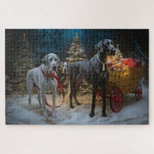 Puzzle Décor de Noël du grand Dane Snowy Sleigh