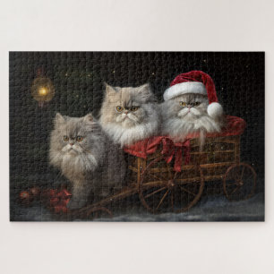 Puzzle Décor de Noël Perse Chat Snowy Sleigh
