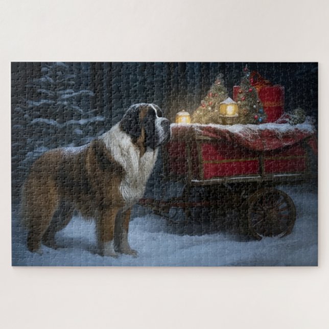 Puzzle Décor de Noël Saint Bernard Snowy Sleigh (Horizontal)