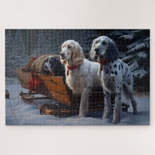 Puzzle Décor de Noël Snowy Sleigh Setter anglais
