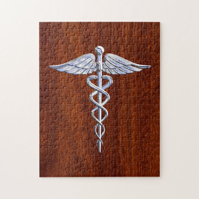 Puzzle Décor Médicale d'acajou de symbole de caducée (Vertical)