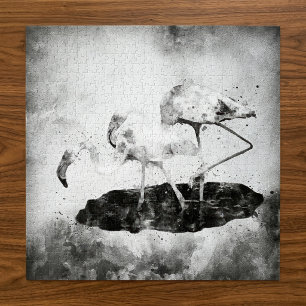 Puzzle Décoration murale aquarelle flamant rose noir et b