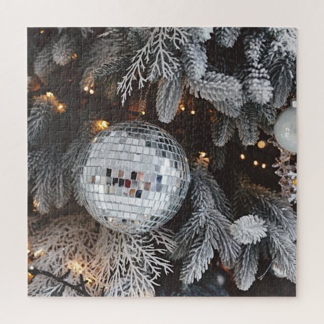 Puzzle Décorations d'arbres de Noël, fond lumineux festif (Vertical)