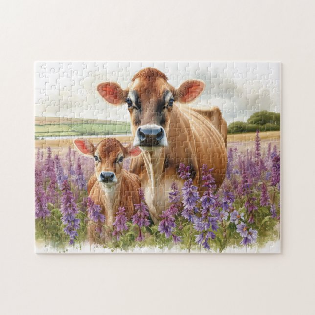 Puzzle Découpage Fleur sauvage Jersey Cow et Calf (Horizontal)