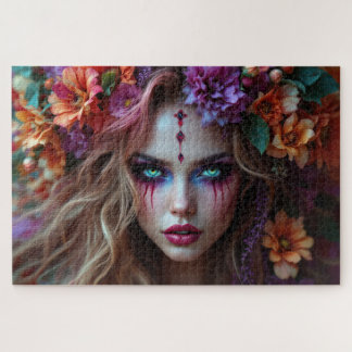 Puzzle Déesse à éléments floraux avec maquillage à fleurs