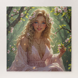 Puzzle Déesse du printemps Blonde Fleurs de pommier roses