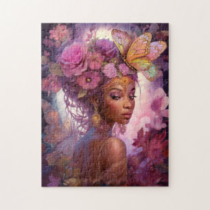 Puzzle Déesse noire Art Imaginaire rose violet