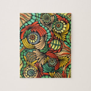 Puzzle Défi Zentangle Tropical Vert et Orange Ab