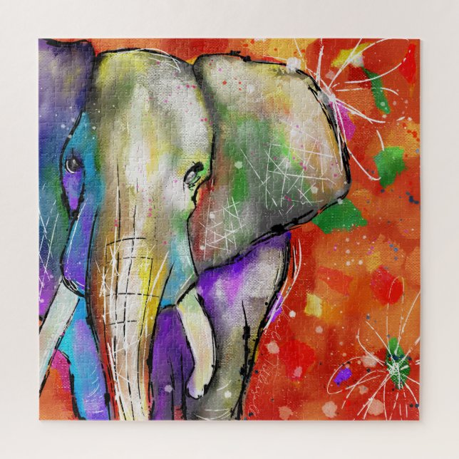 Puzzle d'éléphant - Style d'encre de gribouillis A (Vertical)