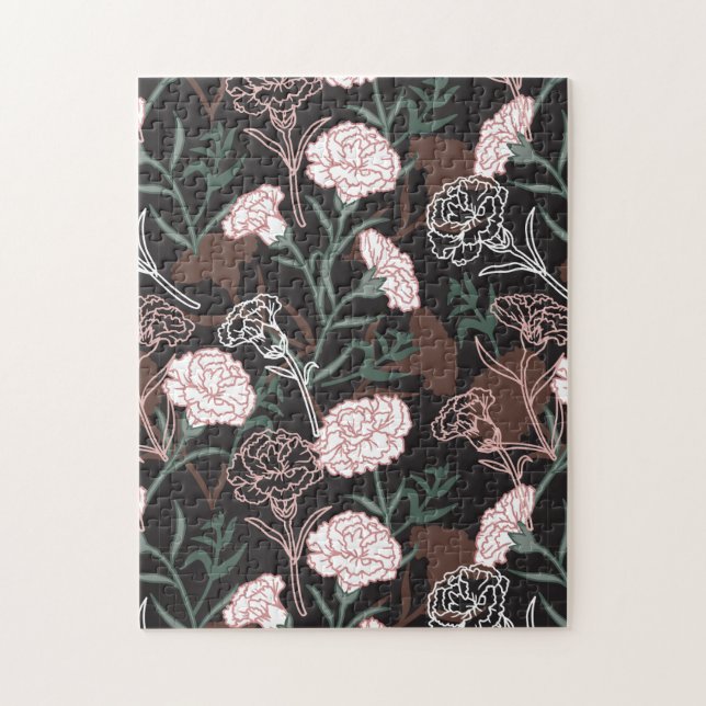 Puzzle Délicates oeillets roses avec fleurs Feuilles vert (Vertical)