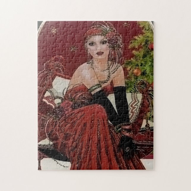Puzzle demoiselle de Noël rétro art déco (Vertical)
