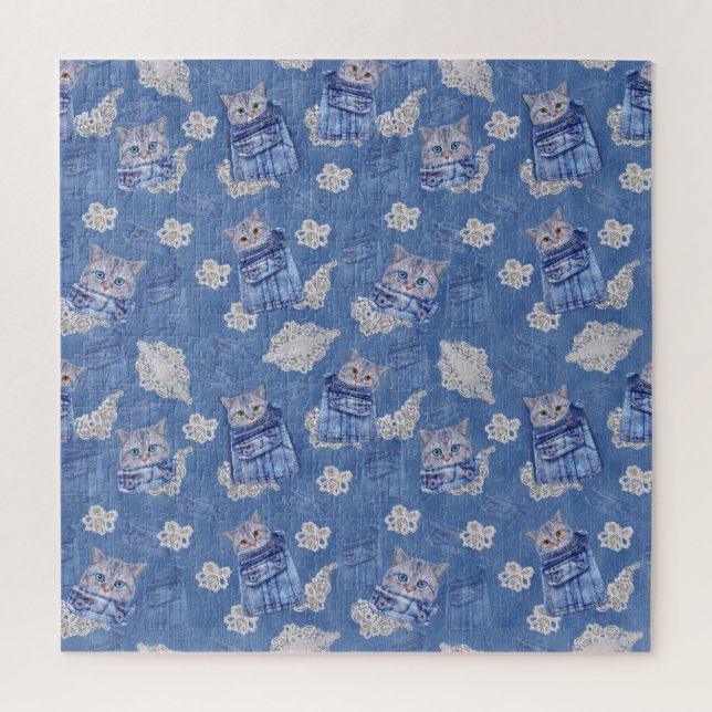 Puzzle Denim poche Jeans, Kittens et dentelle (Vertical)