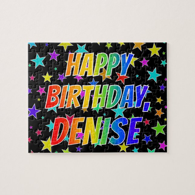 Puzzle "DENISE" Prénom, Amusant "HEUREUX ANNIVERSAIRE" (Horizontal)