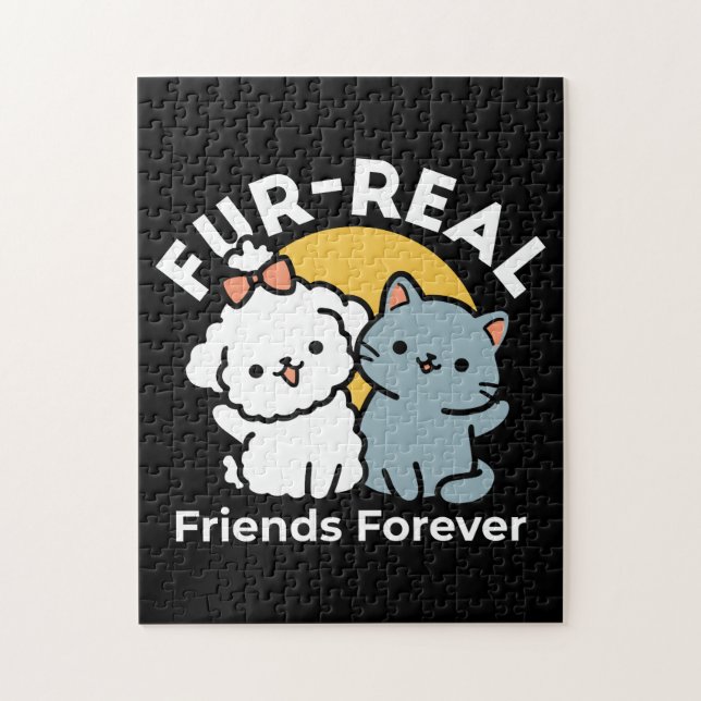 Puzzle Des amis vrais pour toujours | Cute Cat & Chien Du (Vertical)