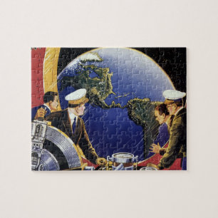 Puzzle Des astronautes de science-fiction vintages orbite