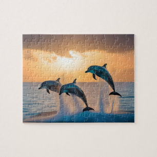 Puzzle Des Dauphins Majestueux Tournent Au Coucher Du Sol