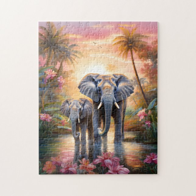Puzzle des éléphants tropicaux (Vertical)