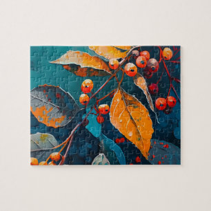 Puzzle Des feuilles boisés d'automne peints. Feuillage d'