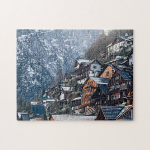 Puzzle Des maisons construites dans la montagne de neige