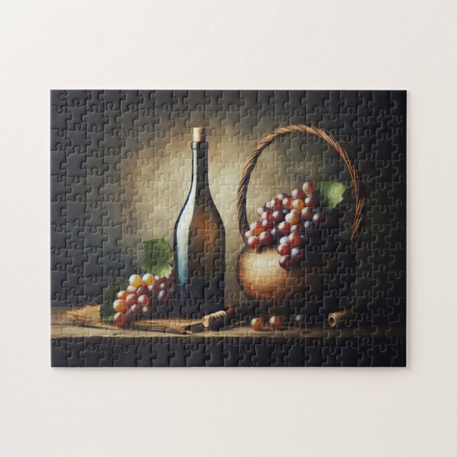 Puzzle Des raisins et une bouteille de vin La vie morte (Horizontal)