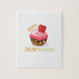 Puzzle Design de 70e anniversaire mignon avec gâteau au c