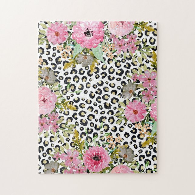 Puzzle Design Empreinte de léopard et floral élégant (Vertical)