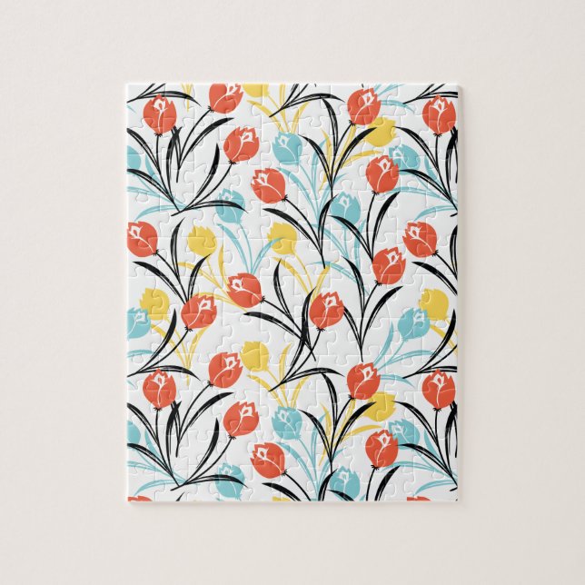 Puzzle Design floral Motif de Tulipe en blanc (Vertical)