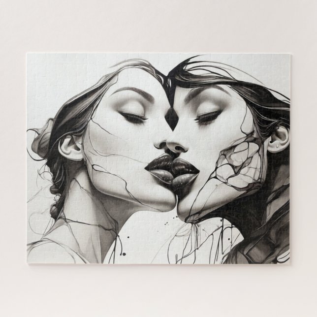 Puzzle Dessin Abstrait d'encre de Lesbian Love (Horizontal)