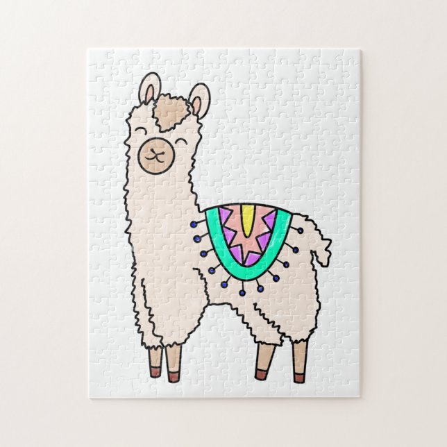 Puzzle dessin animé de llama alpaga souriant (Vertical)