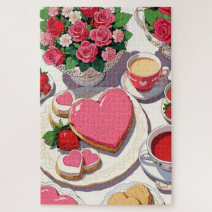 Puzzle Dessin animé fraise et dessert en forme de cœur