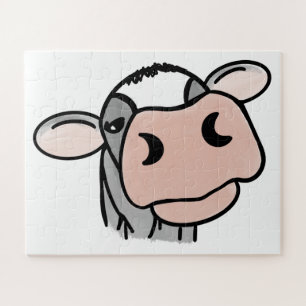 Puzzle dessin animé vache noir blanc rose baiser gris ani