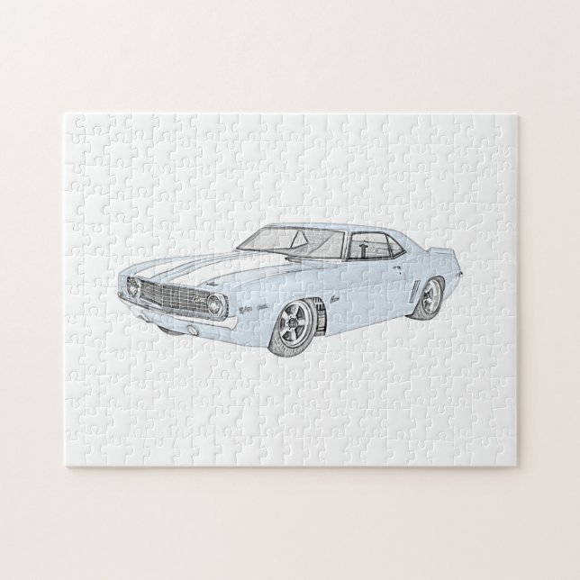 Puzzle Dessin Camaro bleu 1969 Chevy (Horizontal)