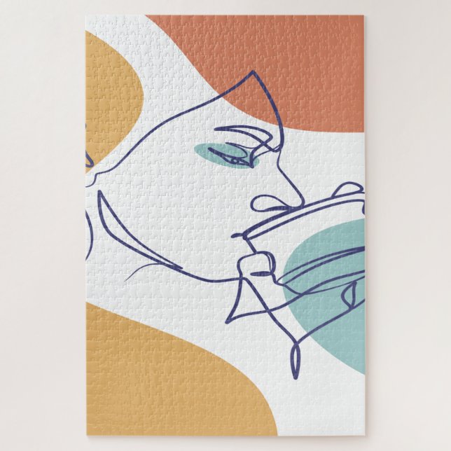 Puzzle dessin d'art affiche d'une femme buvant du café (Vertical)