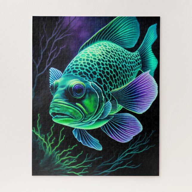 Puzzle Dessin de chaloupe de poisson sur le noir (Vertical)