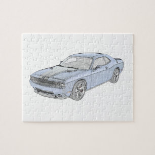 Puzzle Dessin de style crayon Blue Dodge Challenger