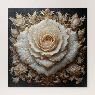 Puzzle Dessin floral en ivoire orné avec rose blanche