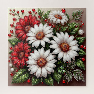 Puzzle Dessin floral orné de gemmes complexes