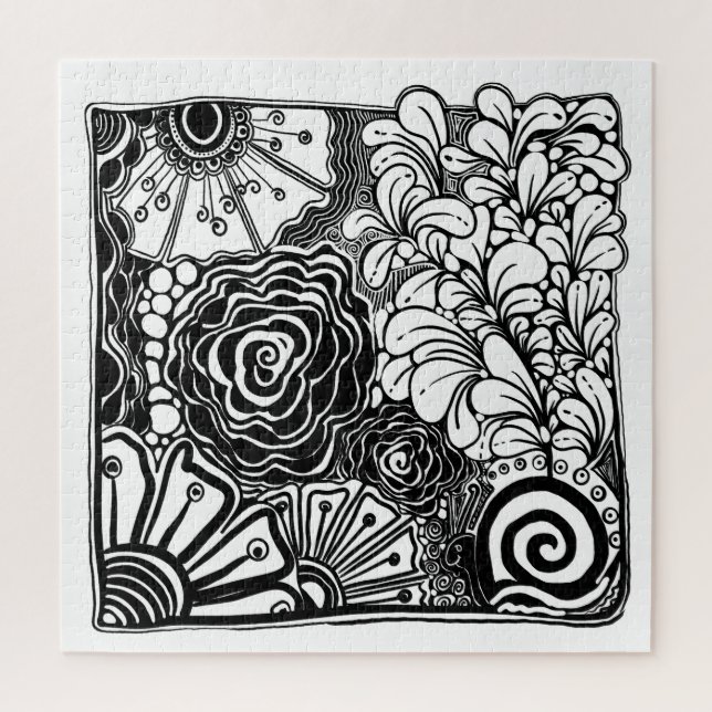 Puzzle Dessin Floral Zen Noir Et Blanc (Vertical)