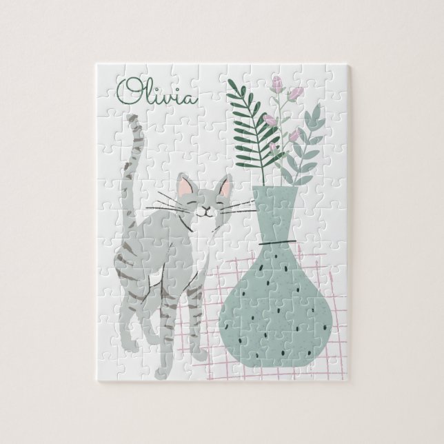 Puzzle Dessin personnalisé Fleurs chats et saumons (Vertical)
