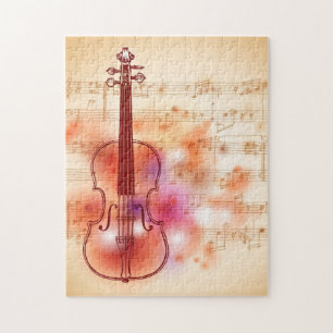 Puzzle Dessin sur l'arrière - plan d'aquarelle du violon
