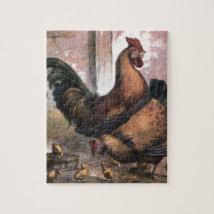 Puzzle Dessin vintage : Coq et poule