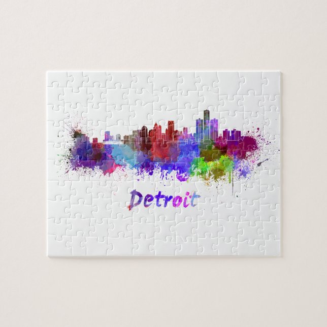 Puzzle Detroit skyline in watercolor (Horizontal)