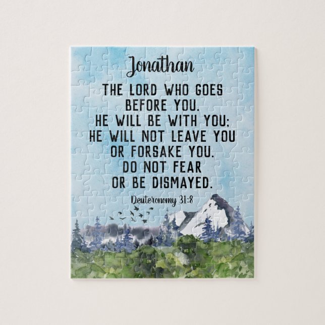 Puzzle Deutéronome 31 8 Bible Verse Aquarelle Nature (Vertical)