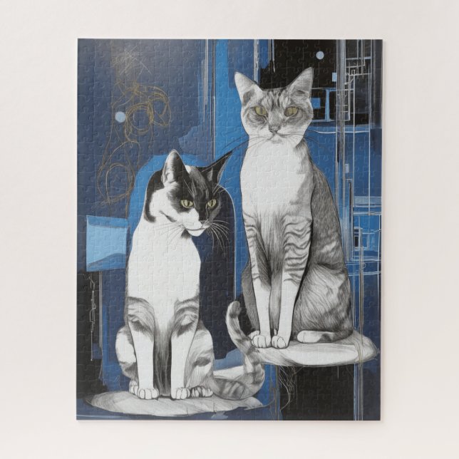 Puzzle Deux chats gris sur un Arrière - plan Abstrait (Vertical)