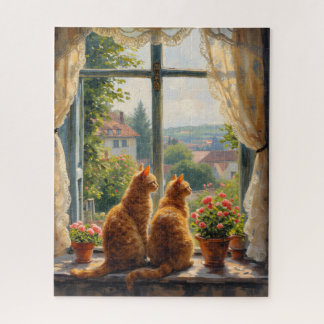 Puzzle Deux chats roux regardant par la fenêtre