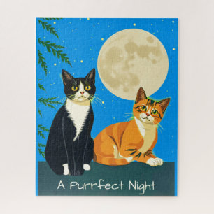 Puzzle Deux chats sous la Pleine lune