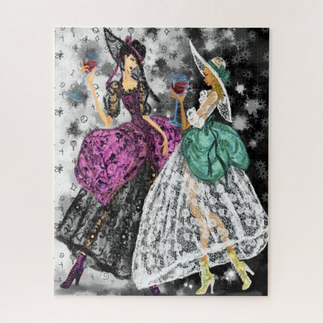 Puzzle Deux dames en noir et blanc dentelle robe mode (Vertical)