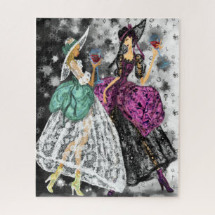 Puzzle Deux dames en noir et blanc Dentelles modernes